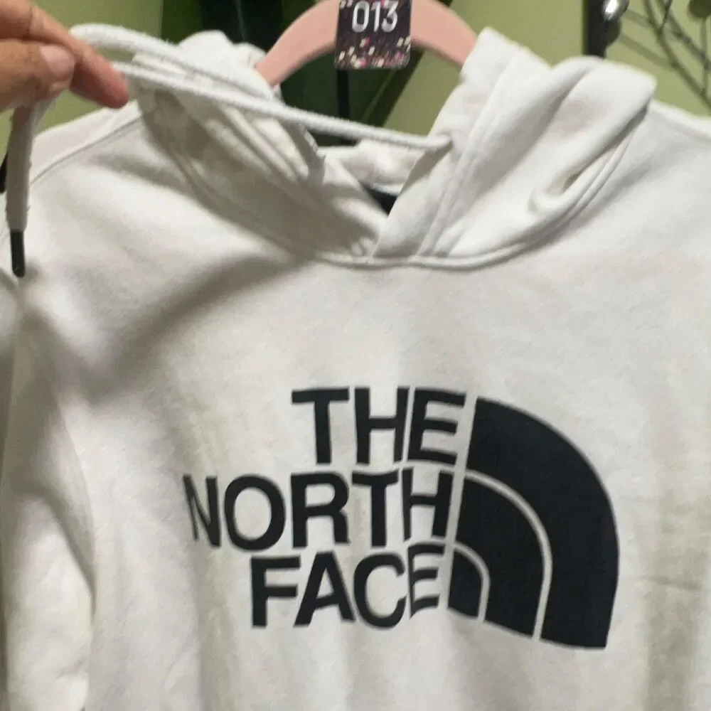 The North Face Half Dome Pullover Fleece Hoodie Men's L White Cotton Pockets